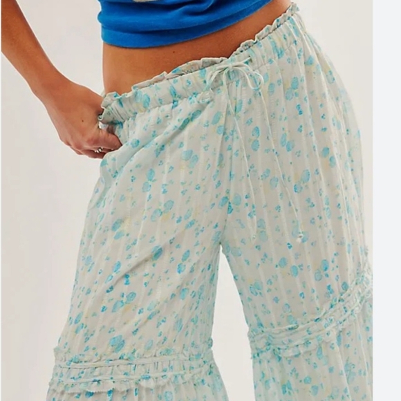 Free People Light Blue Floral Wide-Leg Palazzo Pants - Picture 4 of 16